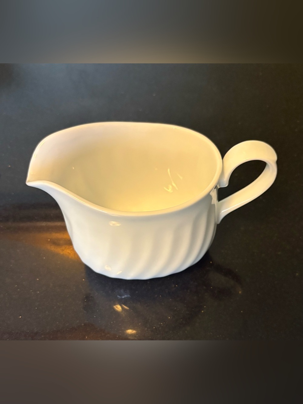 Corningware White Ceramic Gravy Boat with Swirls USA